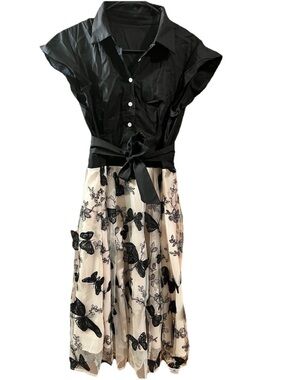 Retro Style Fit & Flare Cocktail Dress Mesh Lace butterfly Pink Black Plus 2X